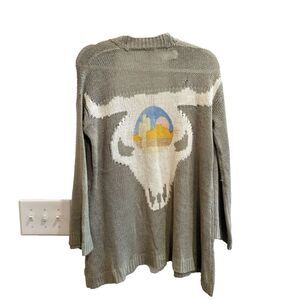 Mumu Mellow Women Gray Cardigan Sweater XS Cable Knit Skull Western Boho Rodeo *